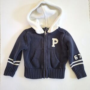 Polo Ralph Lauren Kids Toddler 2T Blue Cotton Knit Zip Hoodie Sweater Preppy